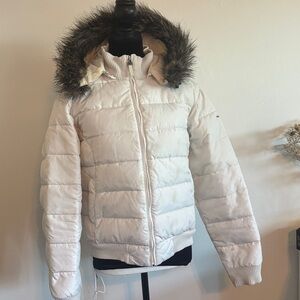 Polo by Ralph Lauren Off-White Puffer Jacket with Faux Fur Hood
